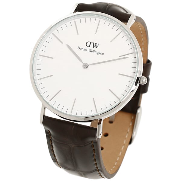 Daniel Wellington York 40mm White Dial Dark Brown Genuine Leather Men's Silver Watch - DW00100025