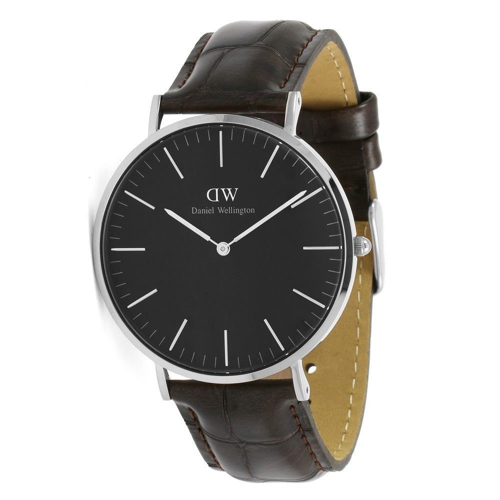Daniel Wellington York 40mm Black Dial Genuine Leather Men's Gold Watch - DW00100134