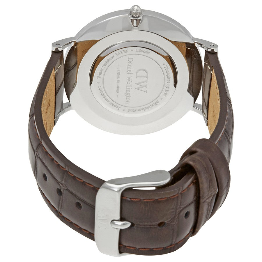Daniel Wellington York caseback showing engraved Daniel Wellington branding and specifications
