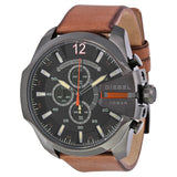 Diesel Mega Chief Black Dial Brown Leather Men's Quartz Watch #DZ4343 - Watches of Australia