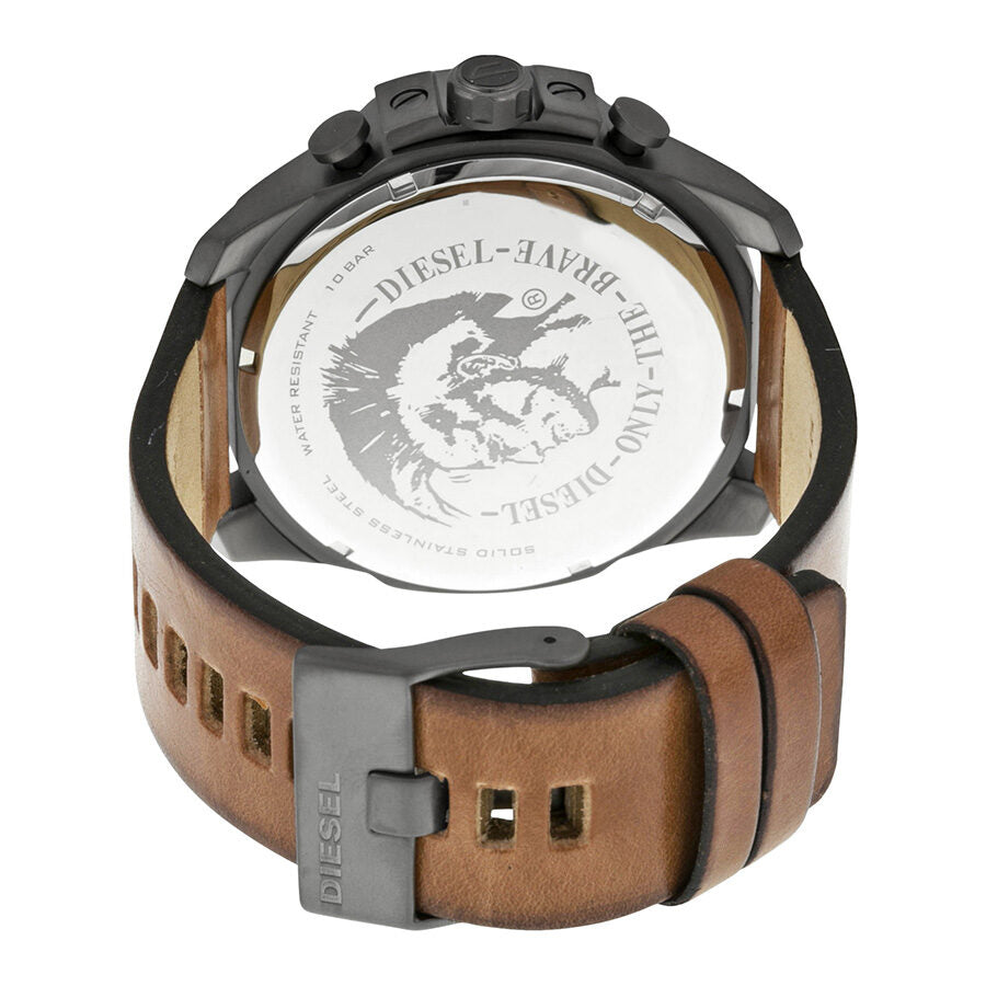Caseback of Diesel Mega Chief watch showing engraved branding and specifications