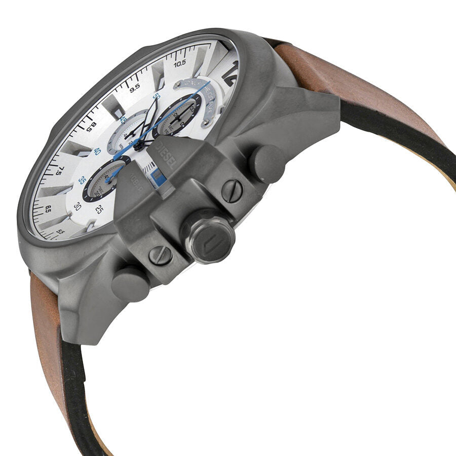 Side angle view of Diesel Mega Chief chronograph watch with visible chronograph pushers