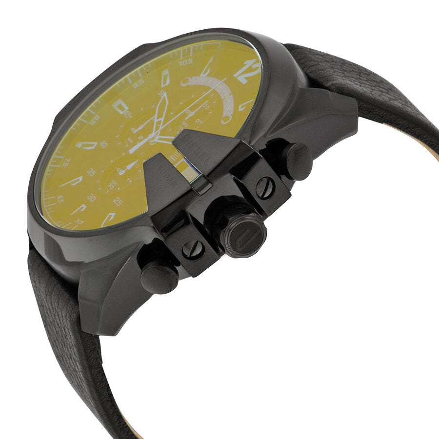 Side angle view of Diesel Mega Chief chronograph watch with chronograph subdials visible