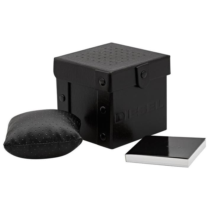 Diesel Mega Chief Blue Dial Black Leather Chronograph Watch DZ4423