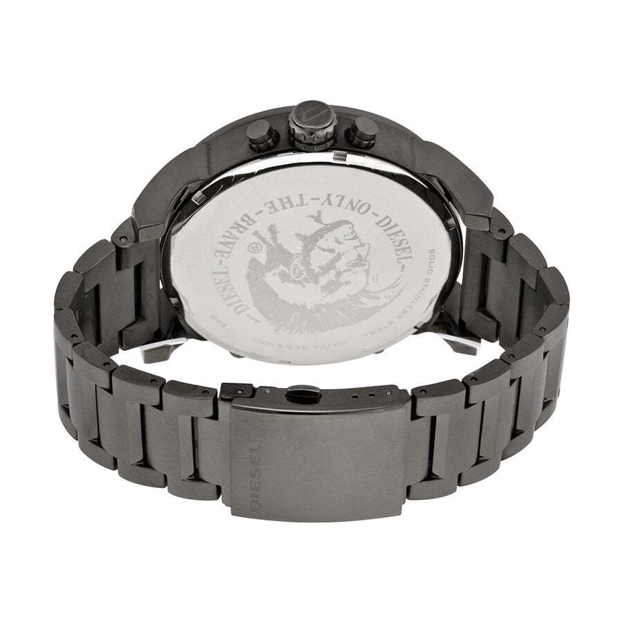 Diesel The Daddies DZ7315 watch caseback showing gunmetal stainless steel backing