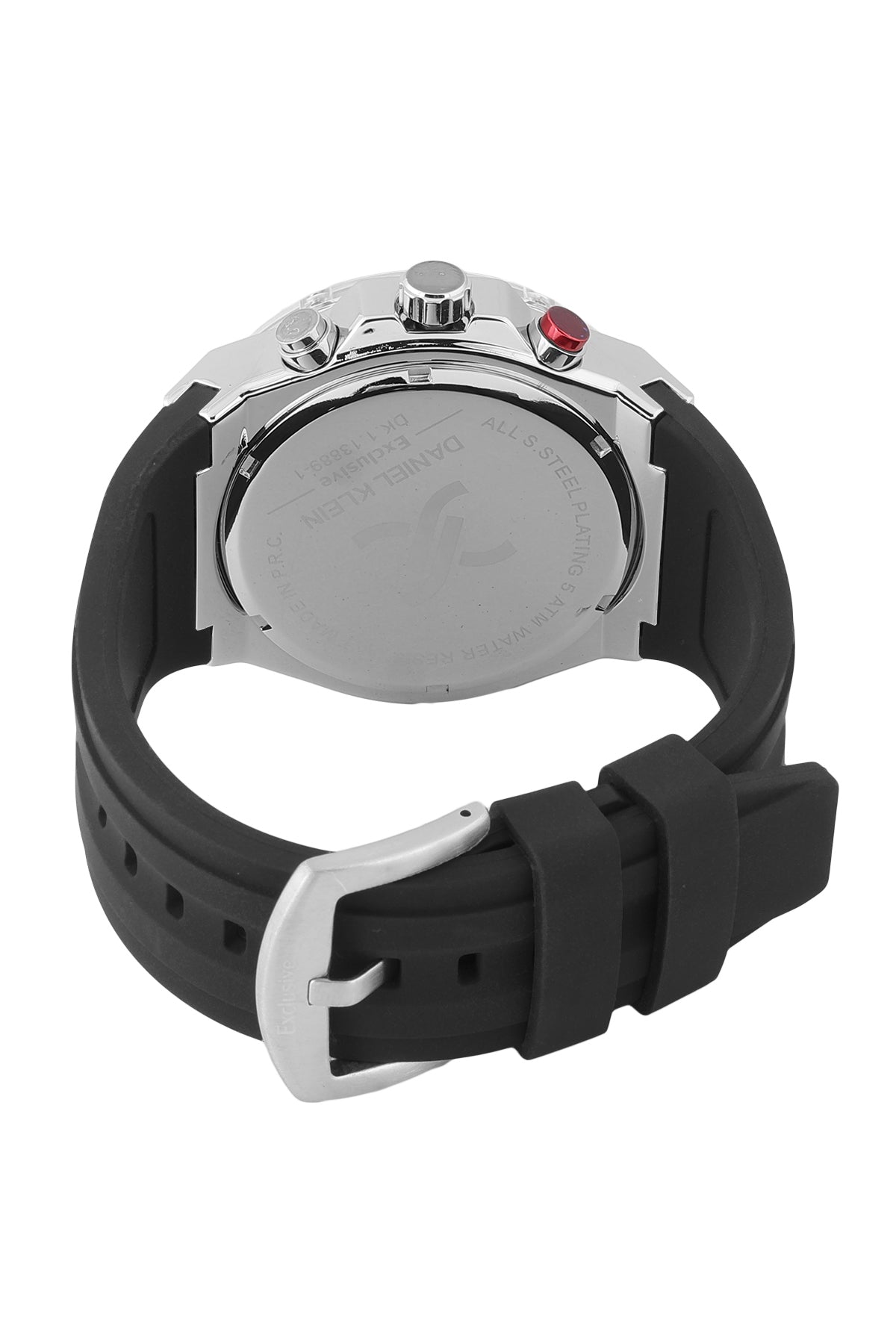 Daniel Klein DK.1.13889-1 caseback with black silicone strap detail