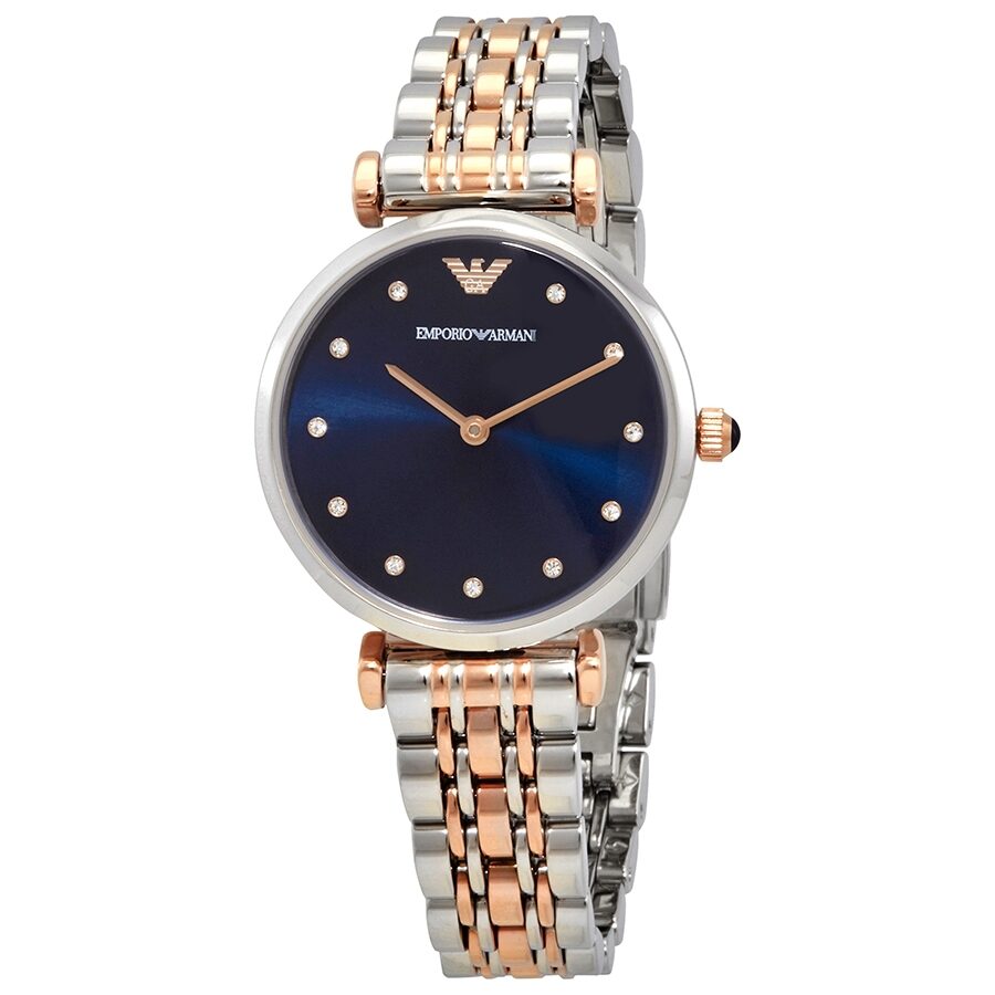Emporio Armani AR11092 ladies watch with blue dial, rose gold and silver two-tone bracelet