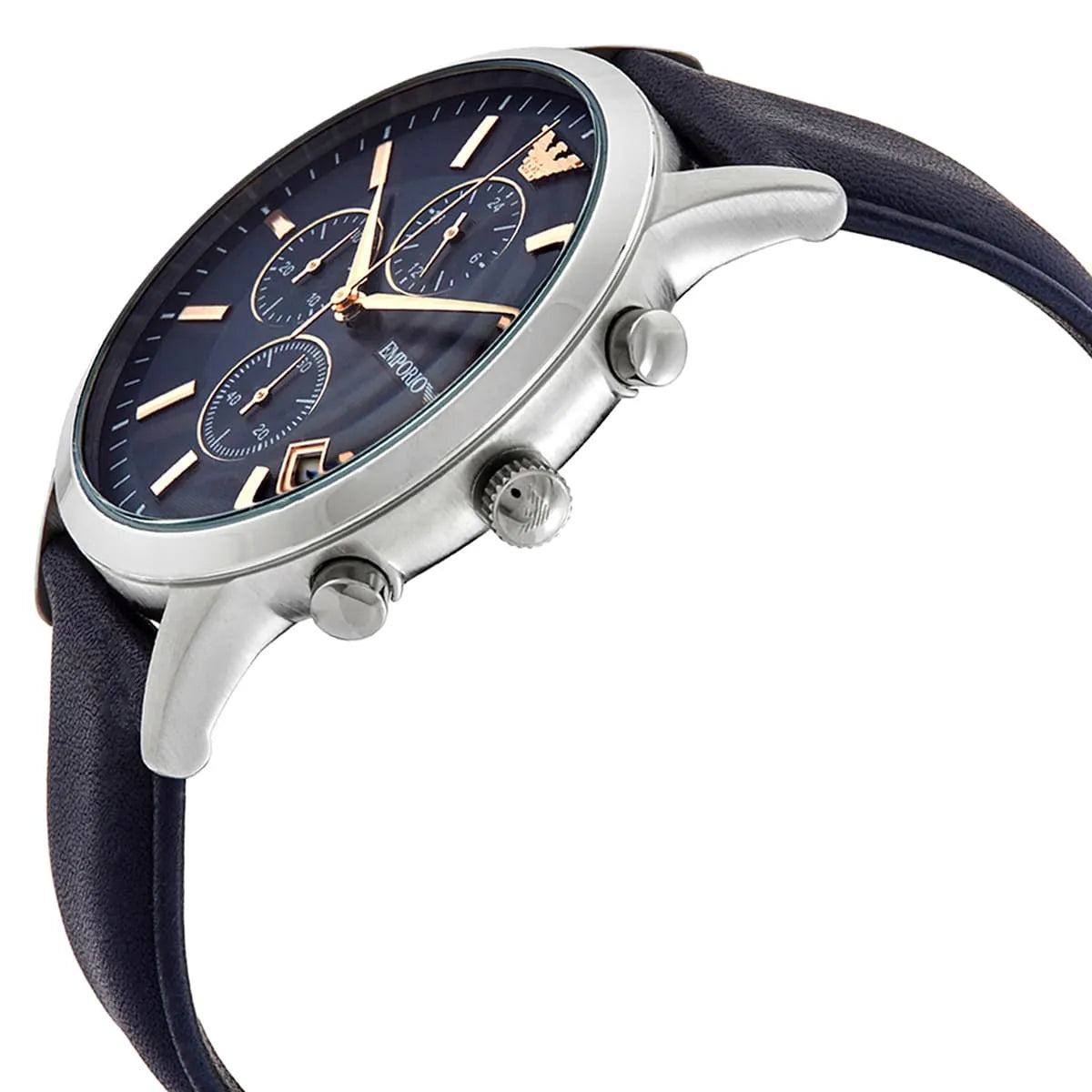 Emporio Armani AR11216 chronograph watch side profile with pushers visible
