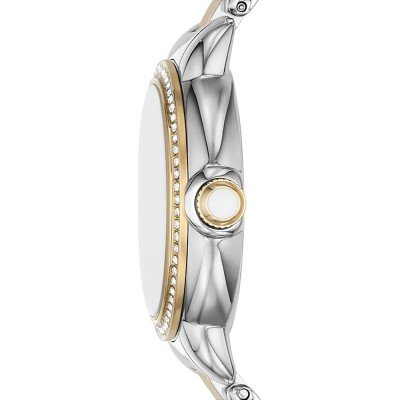Side profile of AR11524 showing crystal bezel and two-tone steel and gold bracelet
