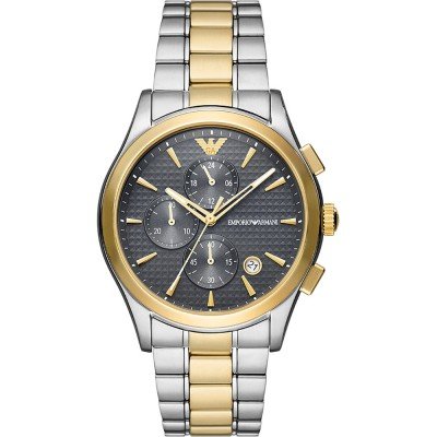 Emporio Armani AR11527 chronograph watch with two-tone steel and gold bracelet and dark dial