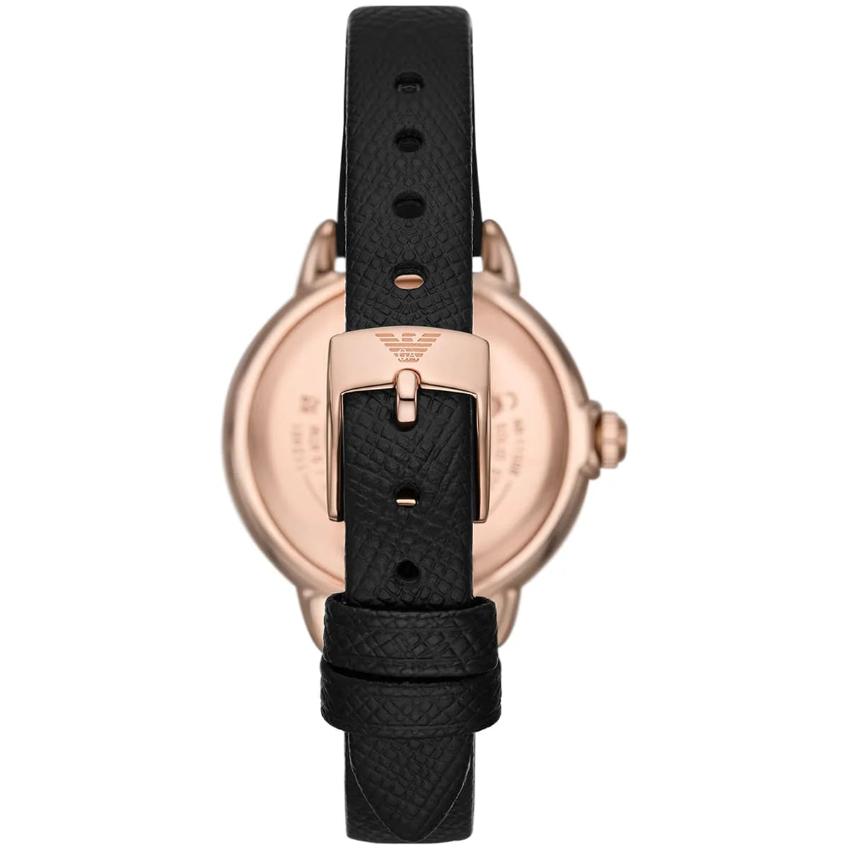 Emporio Armani Rosa MOP Dial Black Genuine Leather Women's Watch - AR11598