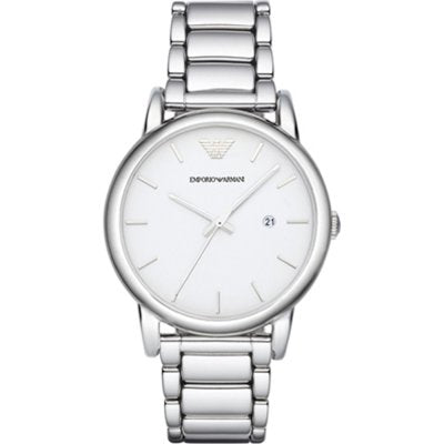 Emporio Armani AR1854 stainless steel watch with white dial and three-link bracelet