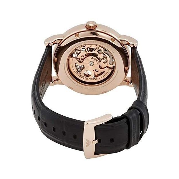 Case back view showing automatic movement mechanism and engraved details