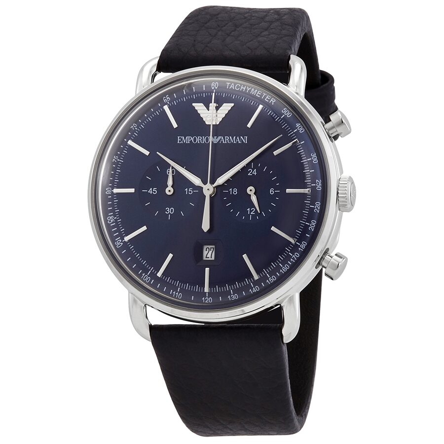 Emporio Armani Aviator Chronograph blue dial men's watch with navy leather strap