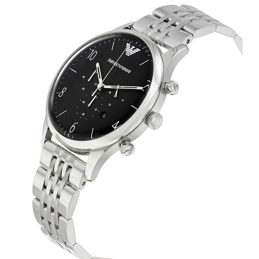 Emporio Armani Beta chronograph watch at angle showing case and bracelet