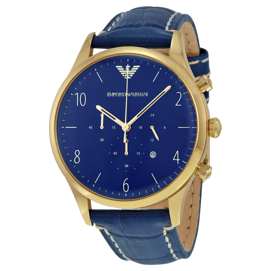 Emporio Armani Chronograph Blue Dial Blue Leather Men's Watch #AR1862 - The Watches Men & CO
