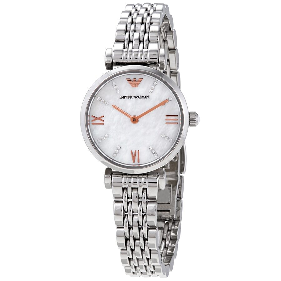 Emporio Armani Gianni T-Bar White MOP Dial Silver Women's Watch - AR11204