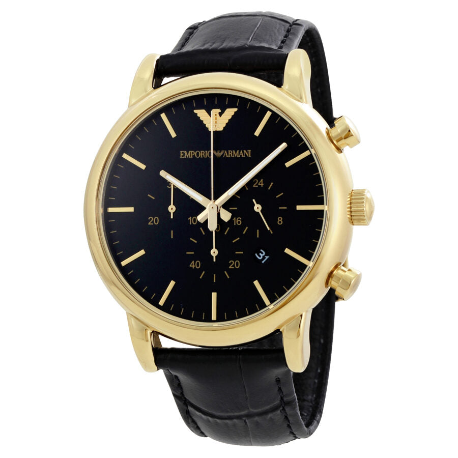 Emporio Armani Luigi chronograph watch with gold case and black dial