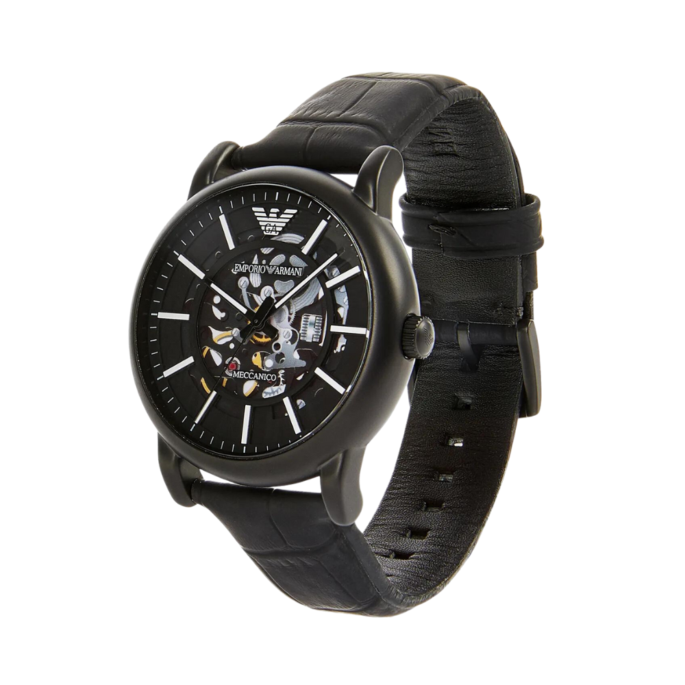 Emporio Armani Luigi Automatic Black Leather Men's Watch AR60008 - The Watches Men & CO #2