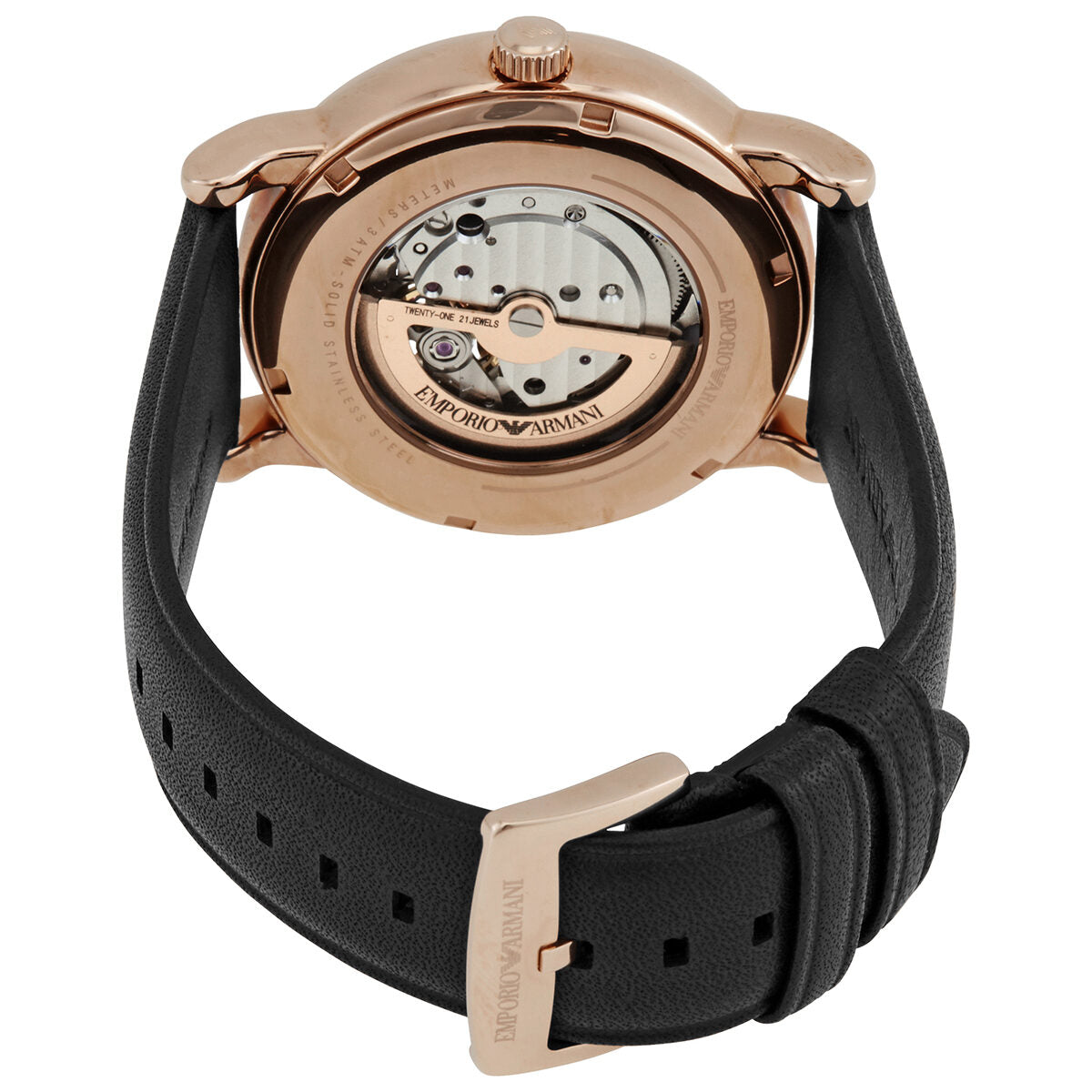 Emporio Armani Luigi Automatic Silver Dial Black Genuine Leather Men's Watch - AR60013