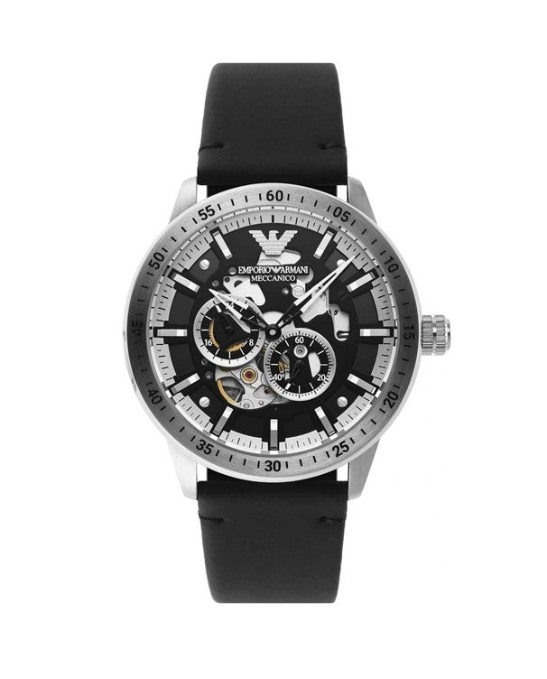Emporio Armani Renato automatic watch with black skeleton dial and stainless steel case