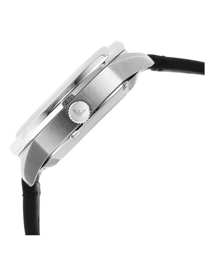 Side profile of Emporio Armani Renato watch showing case thickness and crown