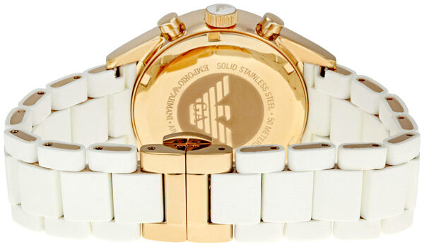 Emporio Armani Sportivo AR5920 caseback showing engraved branding and white rubber strap