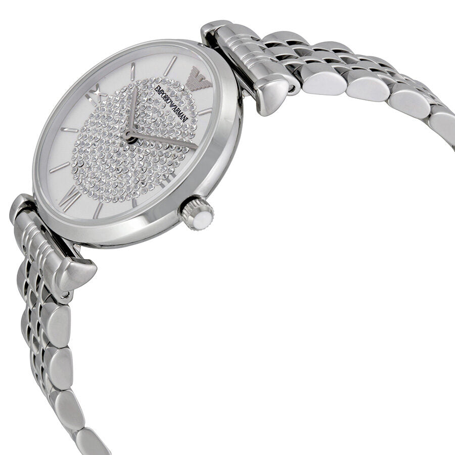Emporio Armani White Crystal Pave Dial Stainless Steel Ladies Watch AR1925