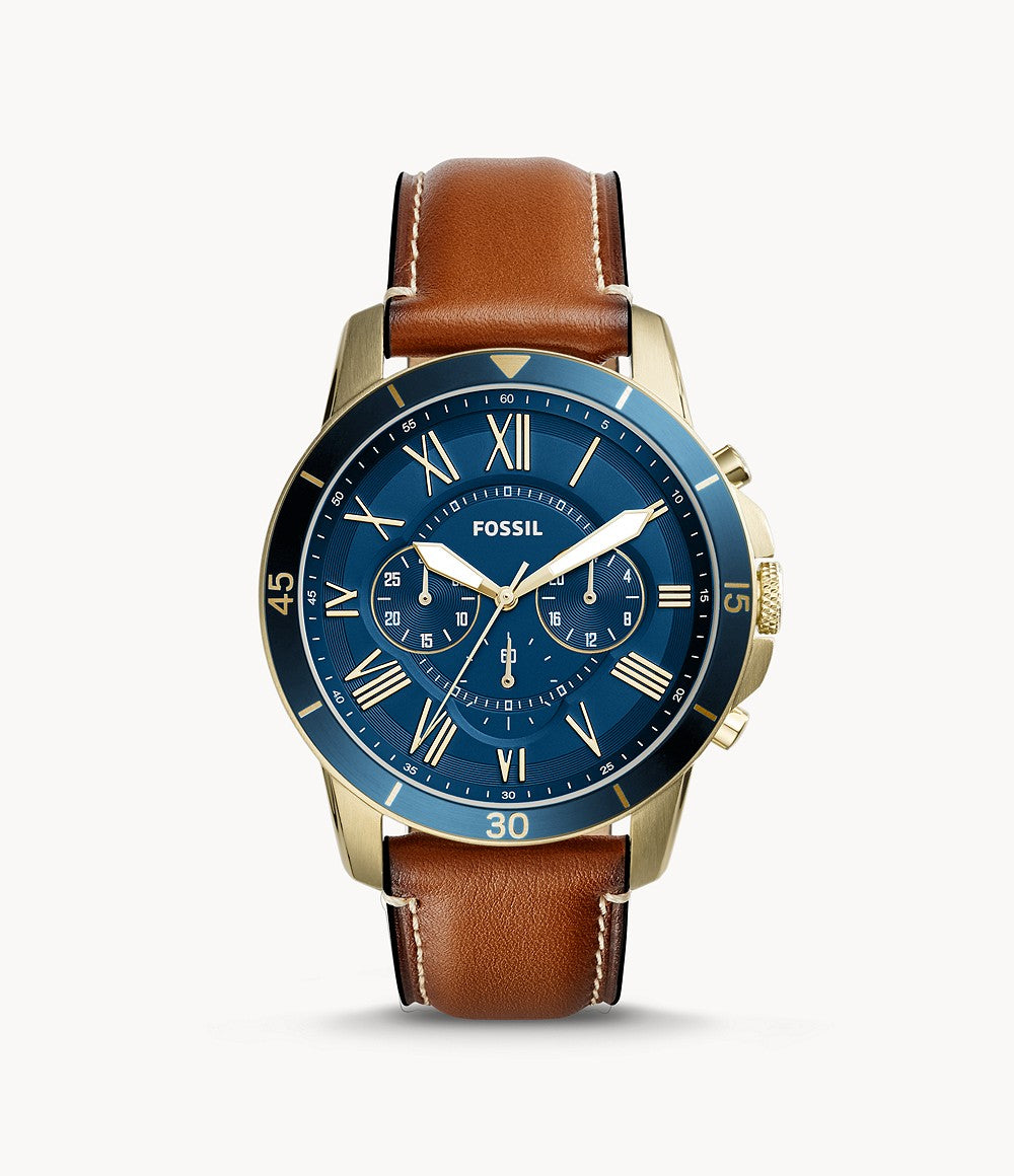 Fossil Grant Blue Dial Men’s Chronograph Leather Watch FS5268 - Watch
