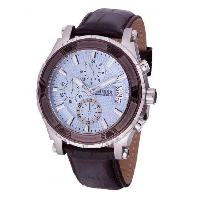 Guess Chronograph Blue Dial Leather Strap Men's Watch W0673G1 - The Watches Men & CO