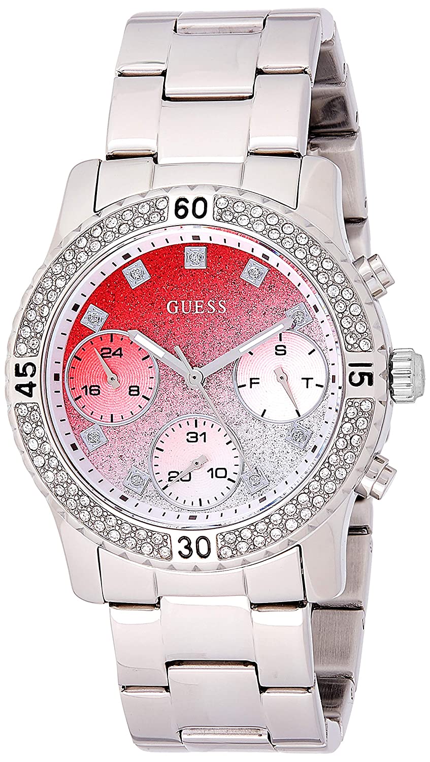 Guess Confetti Red Dial Stainless Steel Ladies Watch W0774L7 - The Watches Men & CO