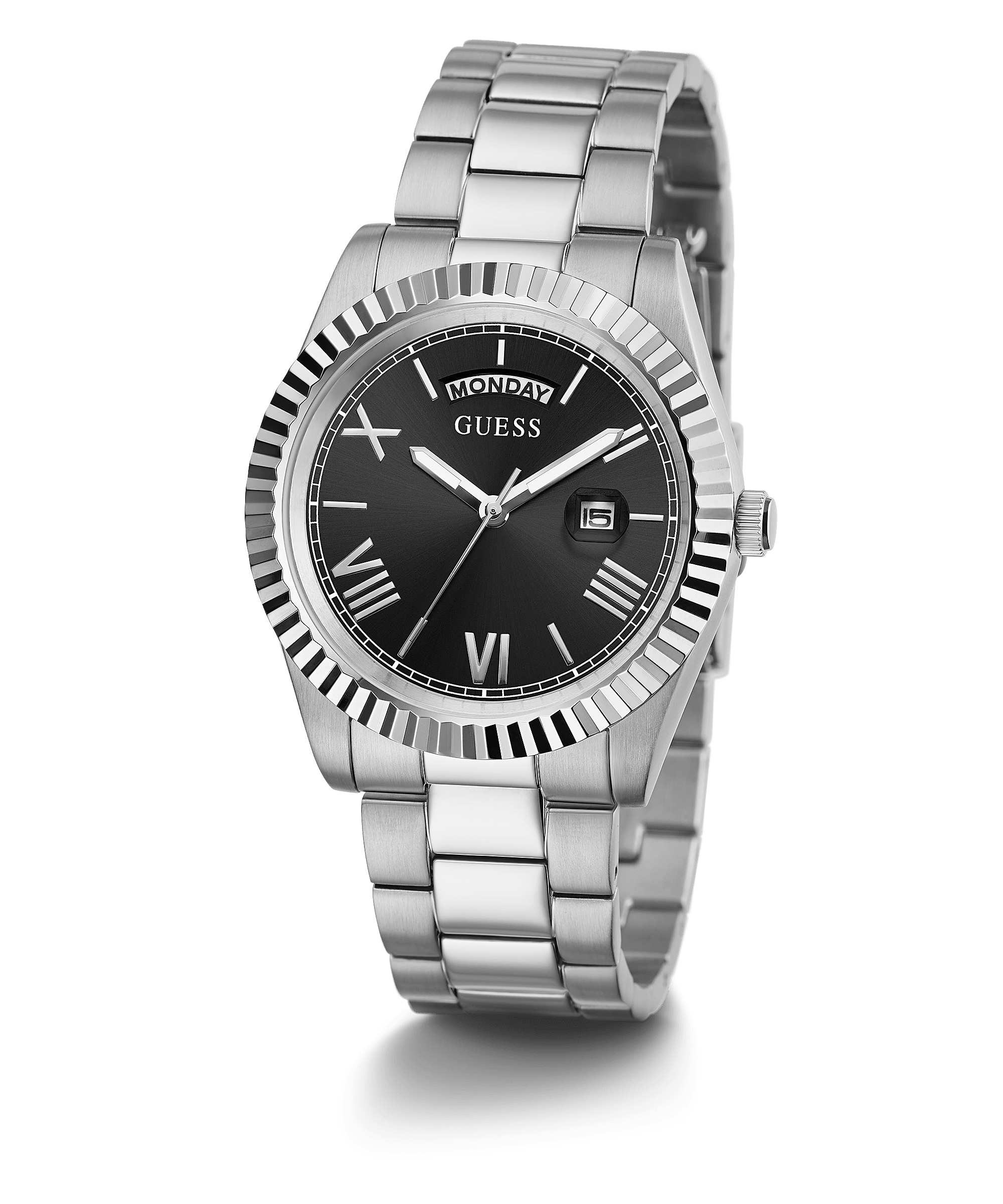 Guess Connoisseur Silver Tone Black Dial Menβs Watch GW0265G1 - Watch