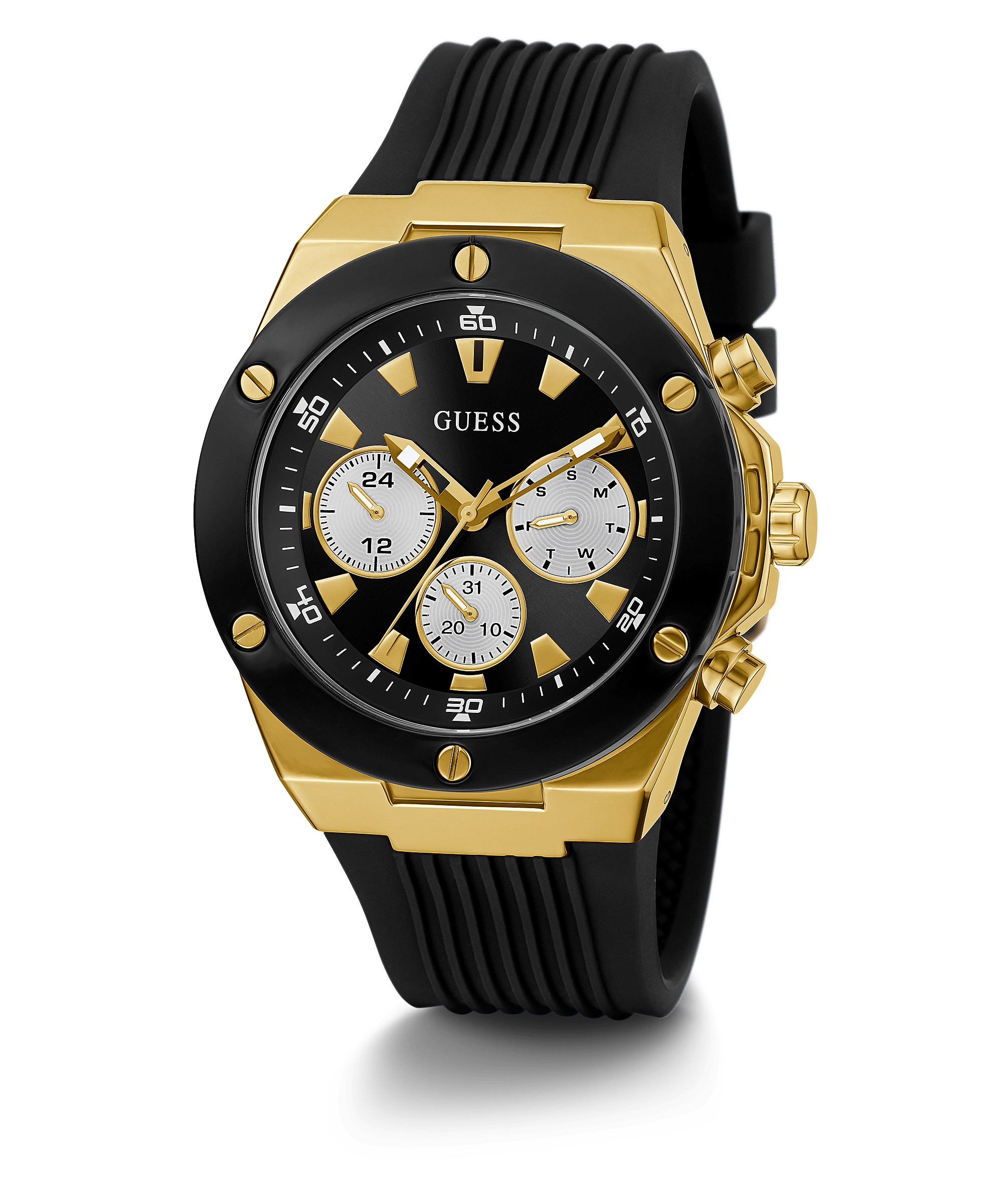Guess Gold Case Black Strap Menβs Watch GW0057G1 - Watch
