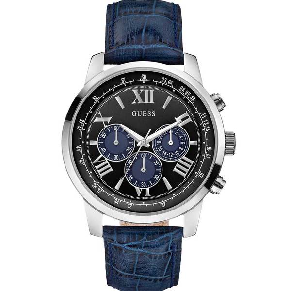 Guess Horizon Black Dial Leather Strap Men's Watch W0380G3 - The Watches Men & CO