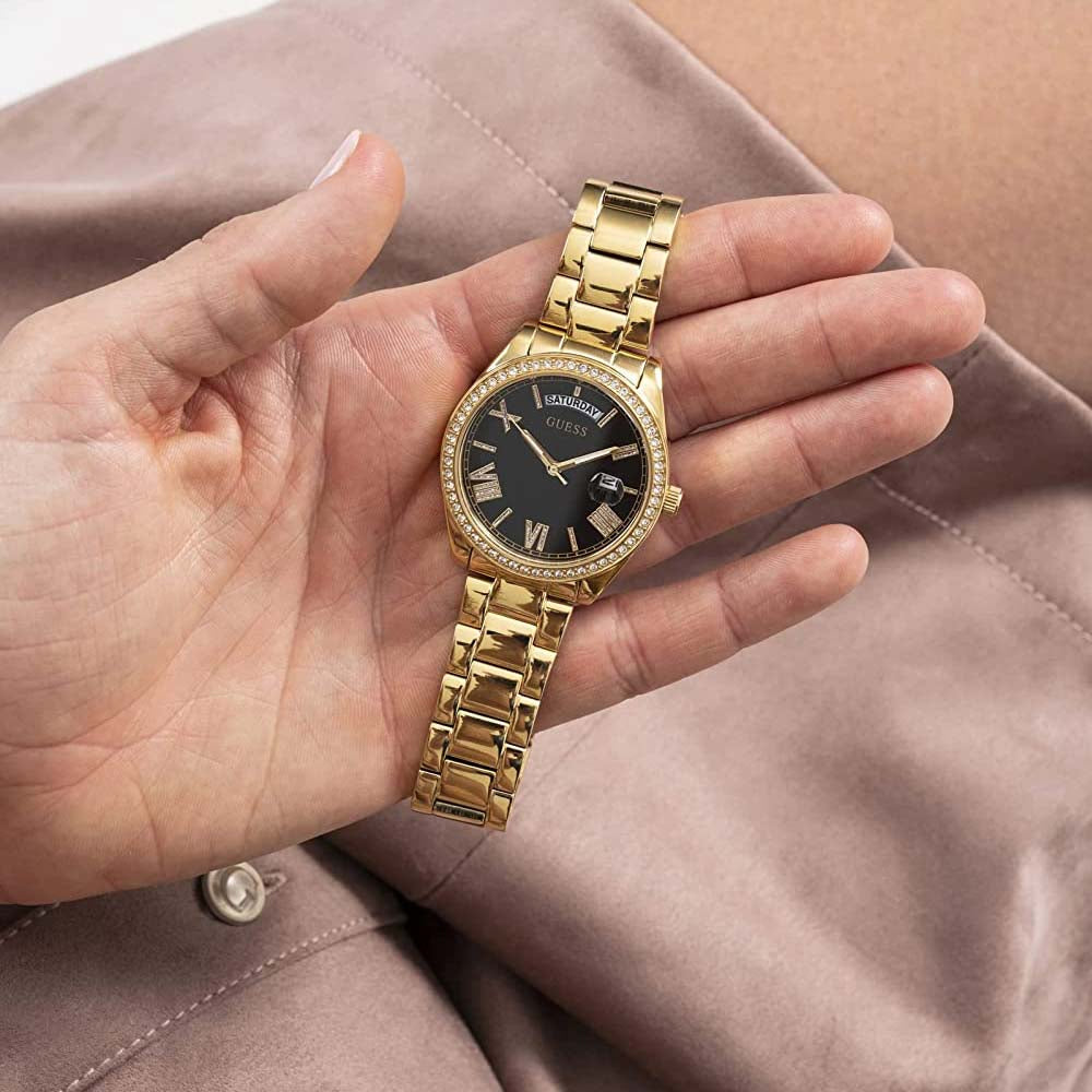 Guess Luna Gold Tone Black Dial Womenβs Watch GW0307L2 - Watch