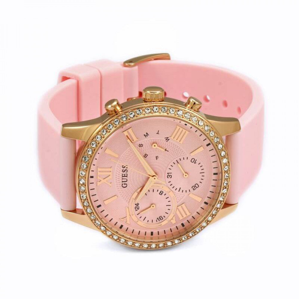 Guess Solar Quartz Multifunction Pink Dial Ladies Watch W1135L2 - Watch
