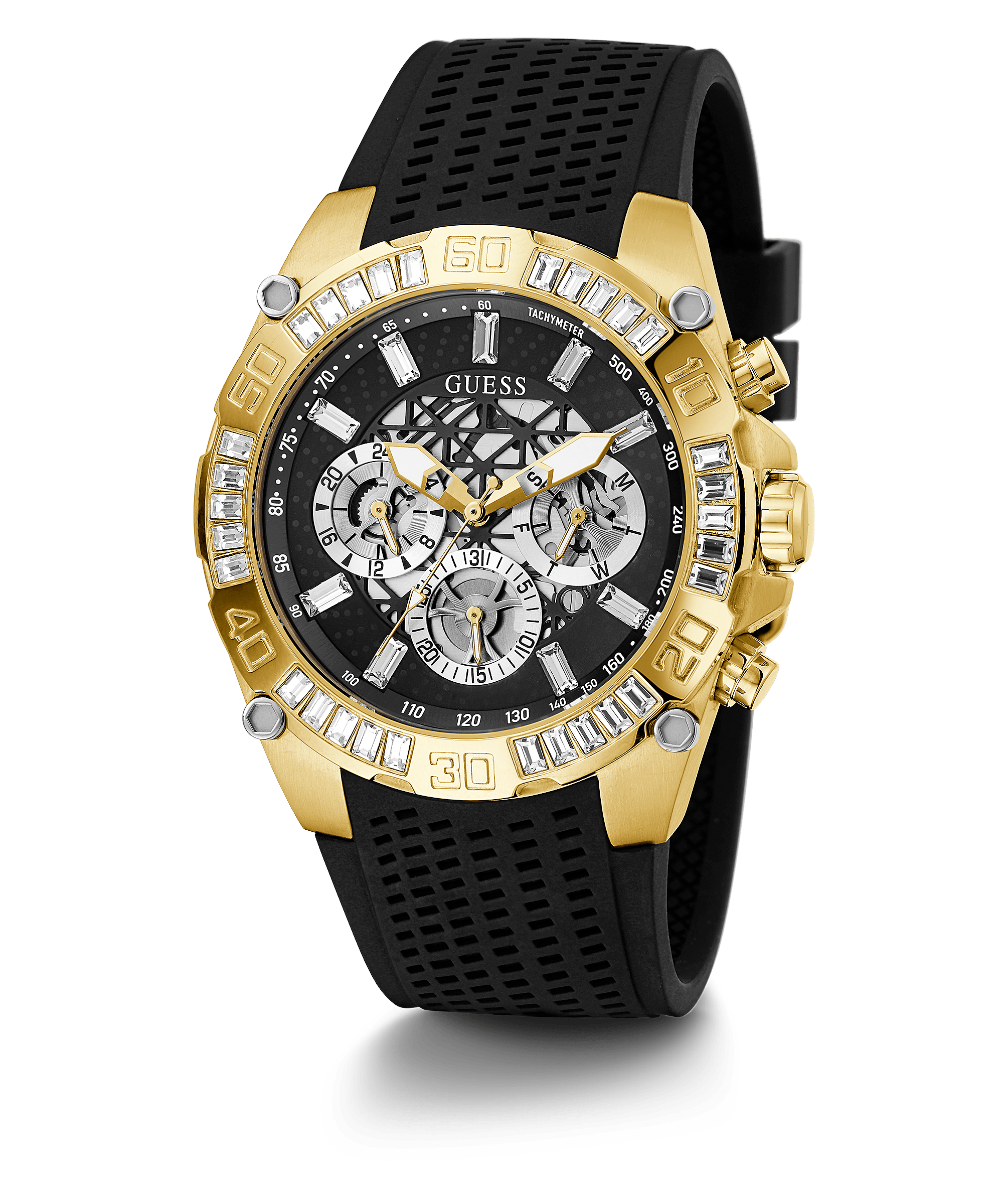 Guess Tachymeter Gold Tone Case Menβs Watch GW0333G2 - Watch