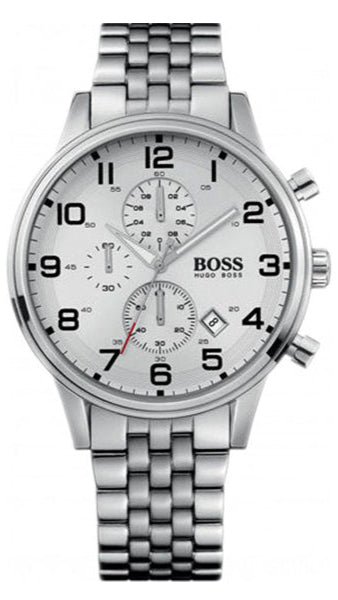 Hugo Boss Aeroliner Chronograph White Dial Silver Steel Strap Men's Watch 1512445