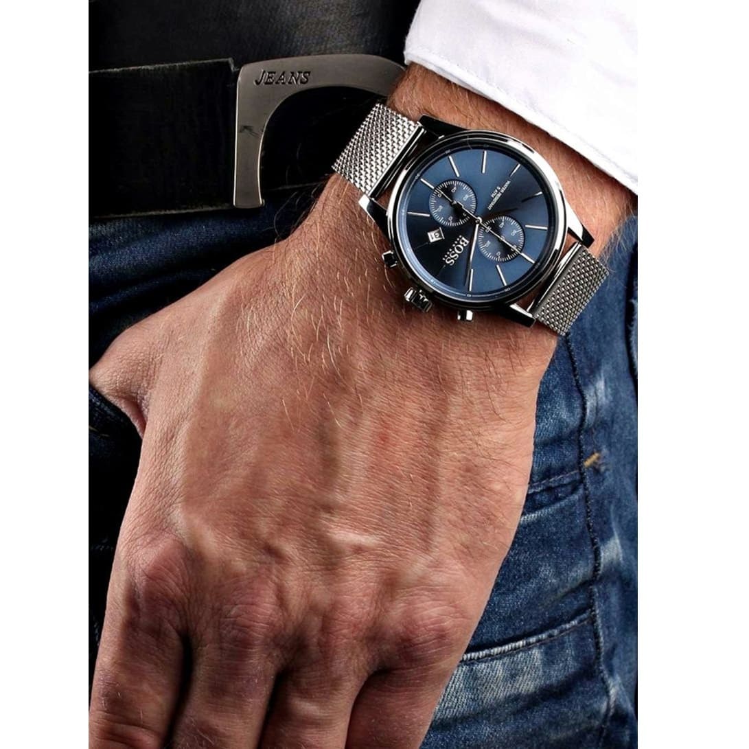 Hugo Boss Jet Chronograph Blue Dial Silver Mesh Bracelet Watch for Men - 1513441
