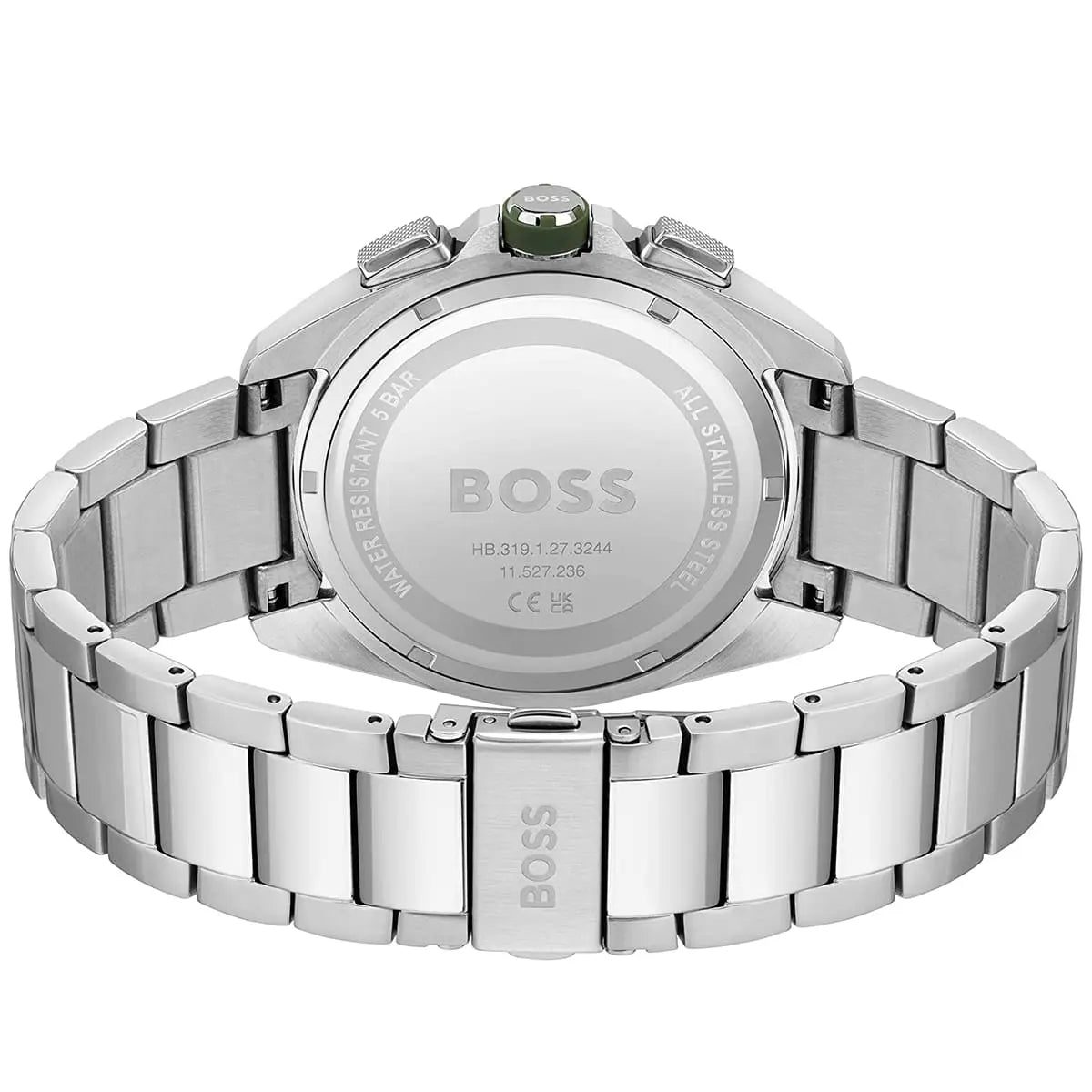 Hugo Boss watch caseback view showing engraved reference number and specifications
