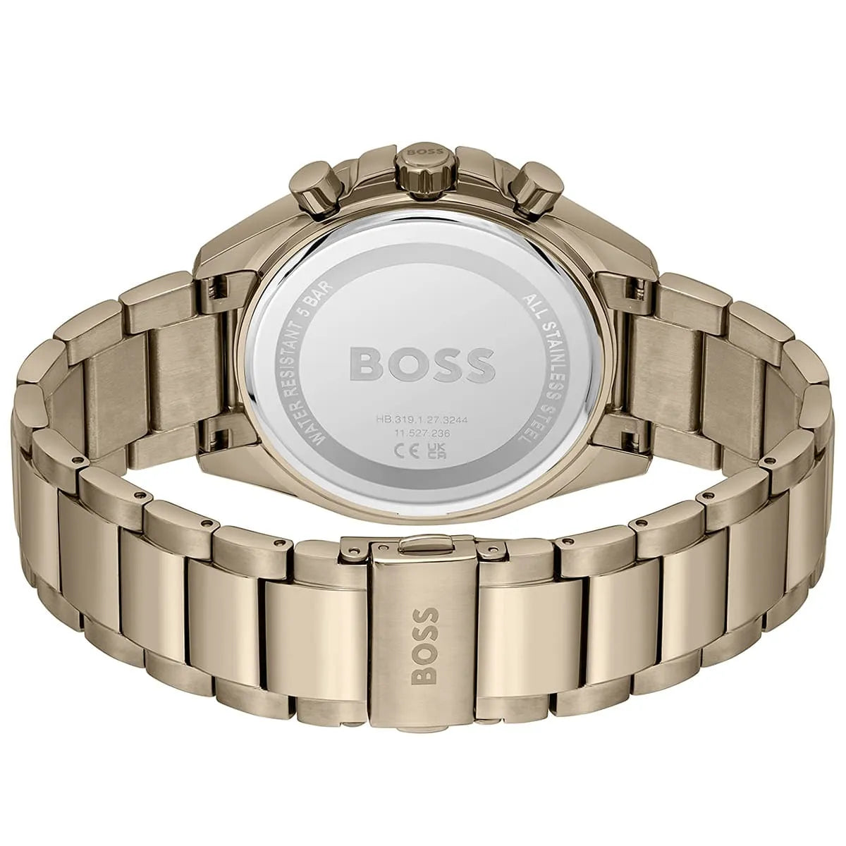 Hugo Boss Classic Chronograph Olive Green Dial Beige Gold Steel Strap Watch For Men - 1514019