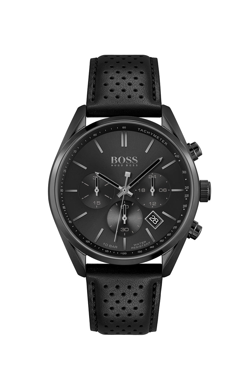 Hugo Boss Champion Black Leather Men's Watch 1513880 - The Watches Men & CO