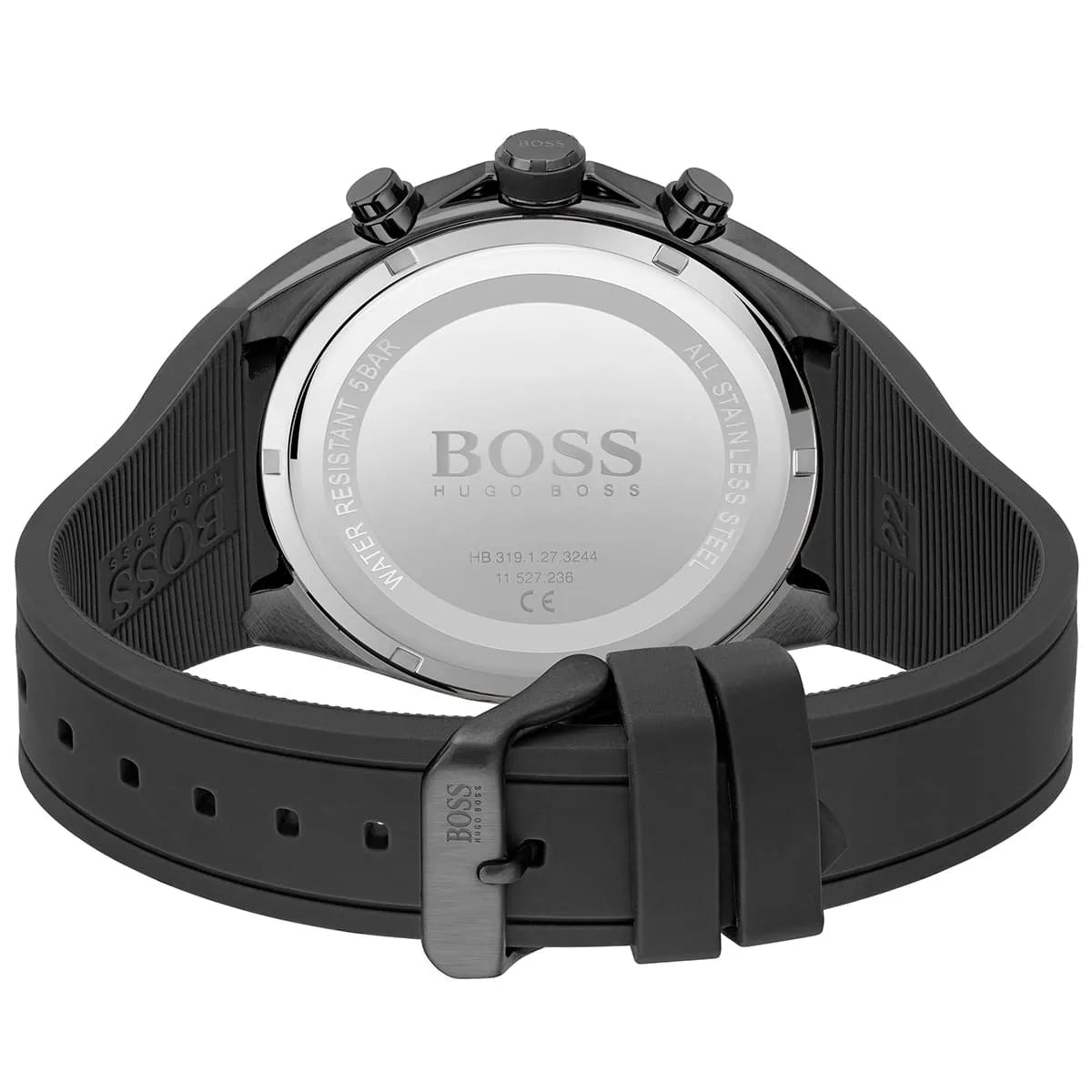 Hugo Boss Distinct Chronograph Black Dial Black Silicone Strap Watch for Men - 1513859