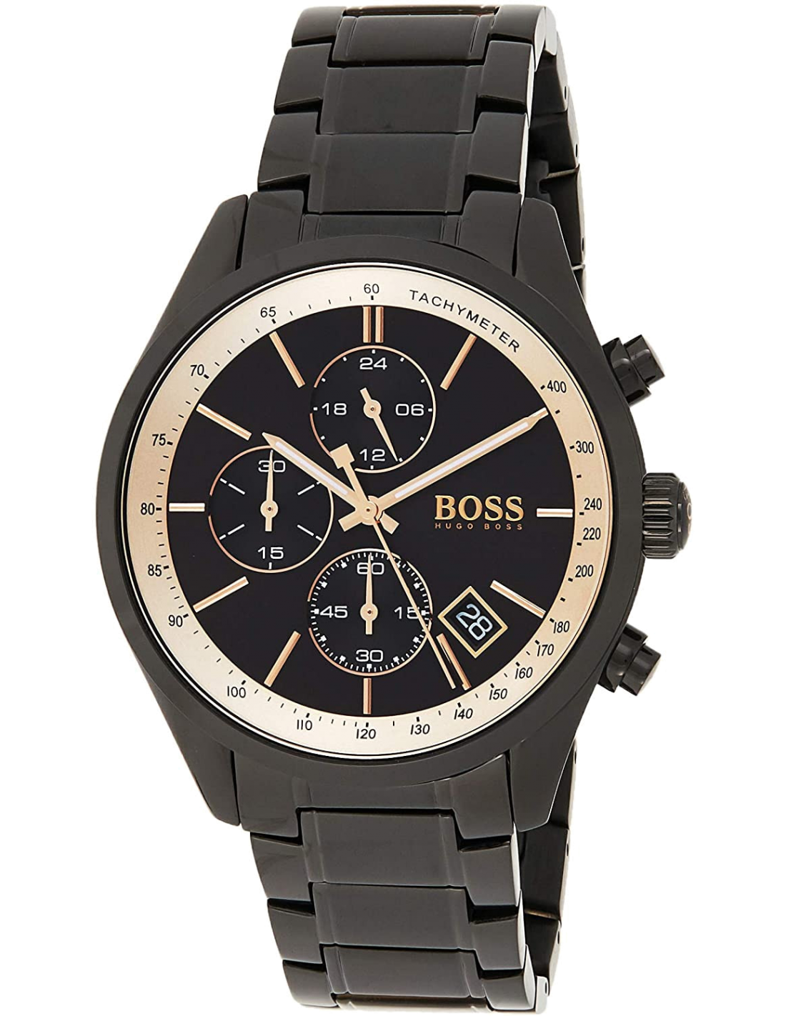 Hugo Boss Grand Prix Chronograph Black Dial Black Steel Strap Watch for Men - 1513578