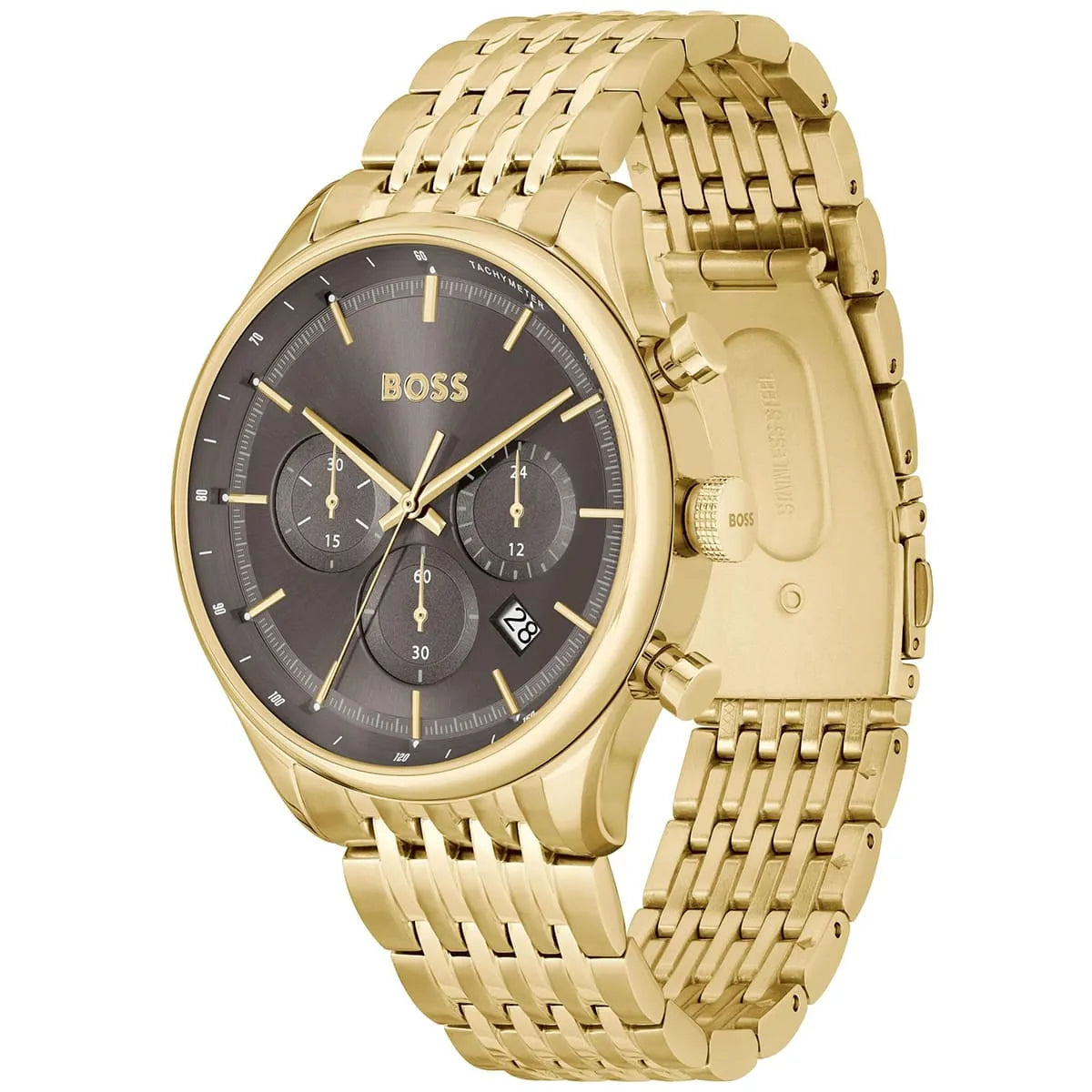 Hugo Boss Gregor Chronograph Grey Dial Gold Steel Strap Watch For Men - 1514051