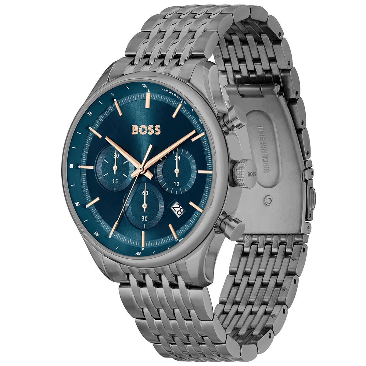 Hugo Boss Gregor Chronograph Blue Dial Grey Steel Strap Watch For Men - 1514083