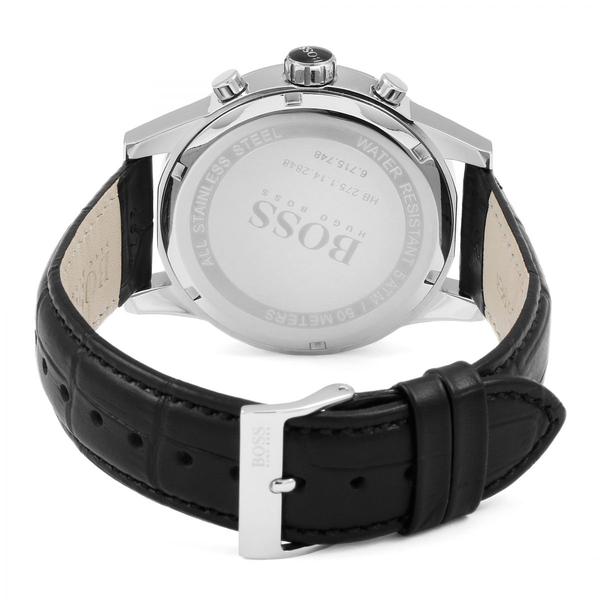 Hugo Boss Jet watch caseback with stainless steel case and black leather strap