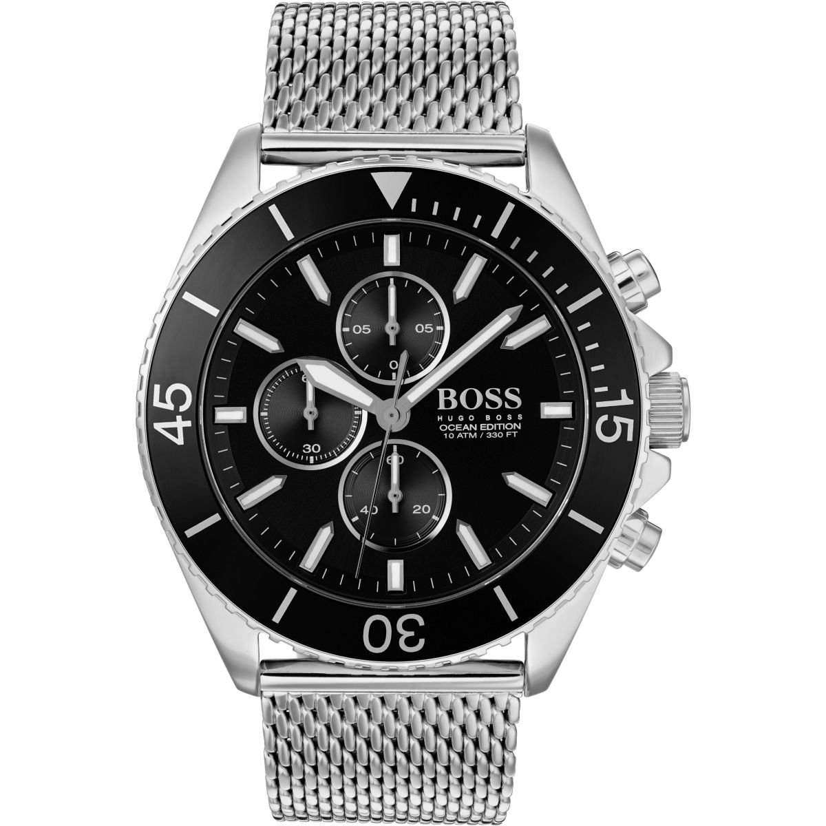 Hugo Boss Ocean Edition chronograph black dial men's watch with mesh strap