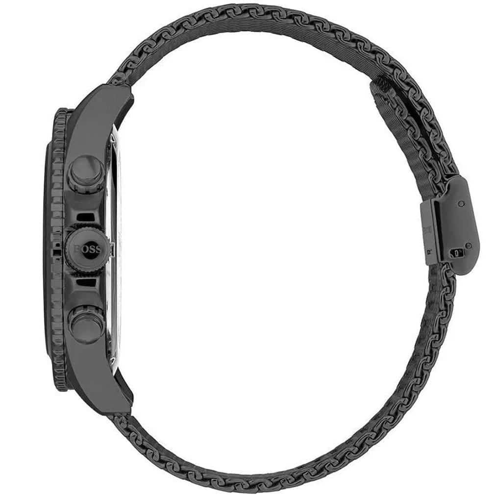 Hugo Boss stainless steel mesh bracelet with fold-over clasp and BOSS branding