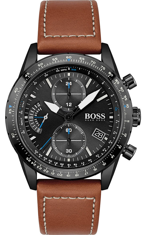 Hugo Boss Pilot Edition Brown Leather Men's Watch 1513851 - The Watches Men & CO